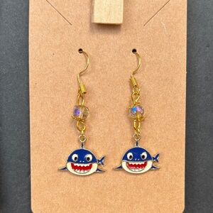 Blue Shark Earrings with Gold Accents